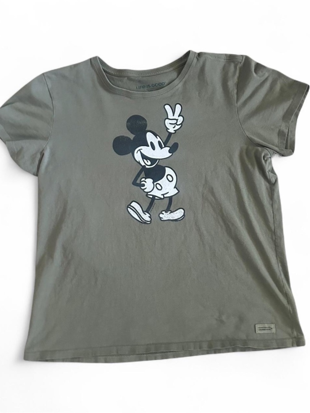 Life Is Good Mens Olive Green Mickey Graphic Tee Size XL